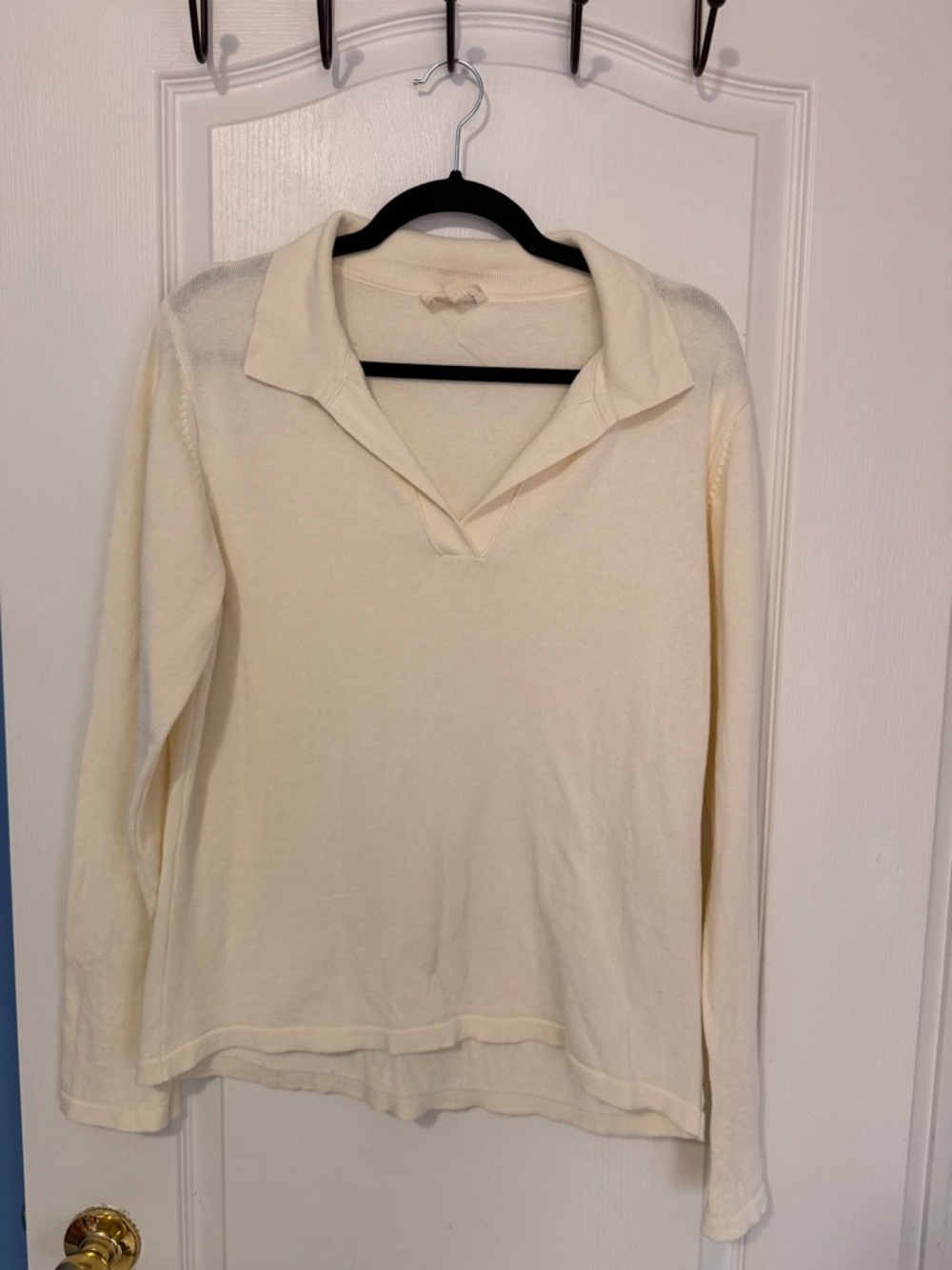 Djerf Avenue Cream Collared Long-Sleeve Top